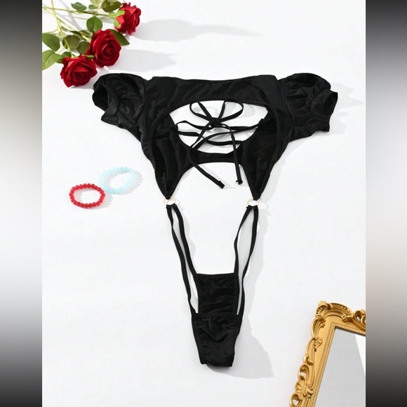 Sexy Hollow Out Lace Up Bodysuit Tempting Lingerie For Women, Erotic Sleepwear - Picture 8 of 10